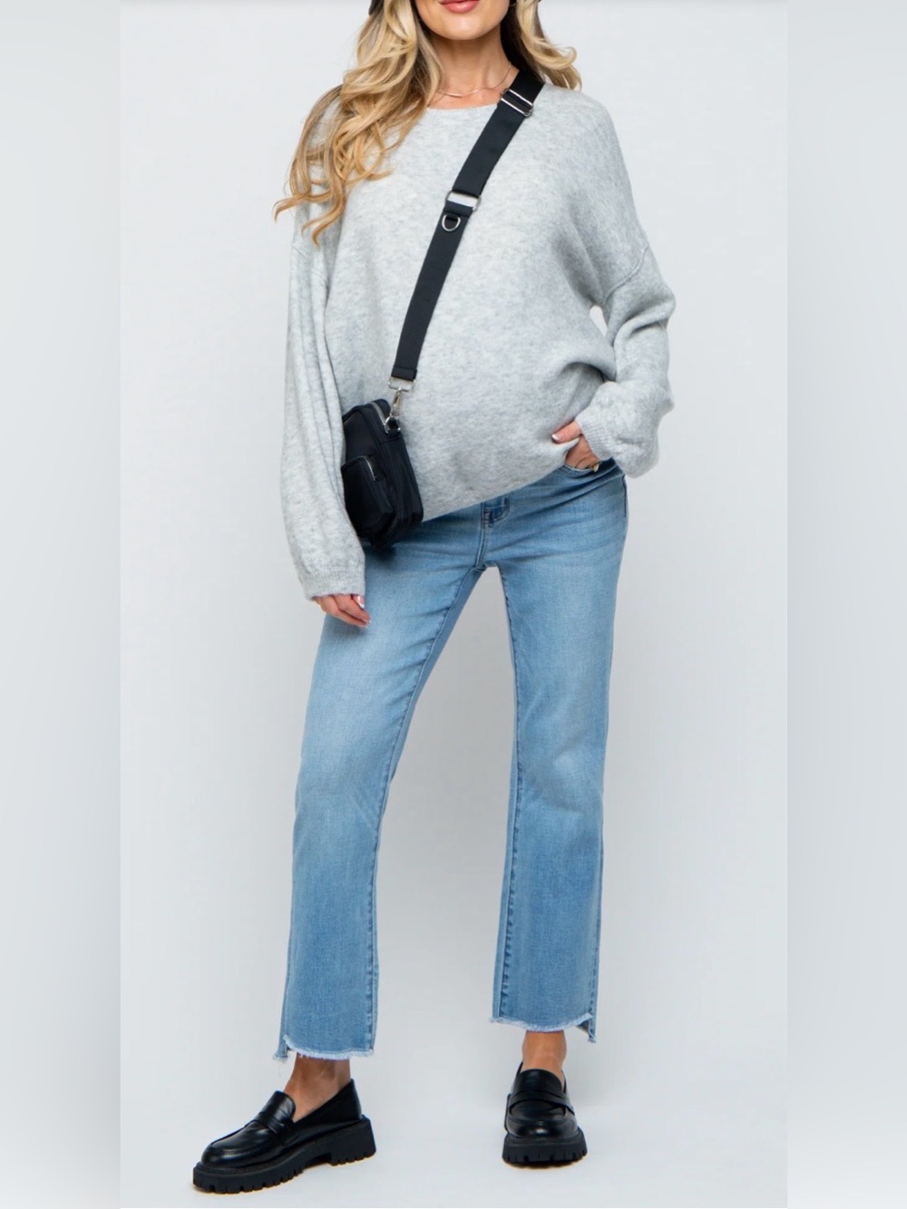 PINKBLUSH Light Blue Raw Edge Crop Maternity Jeans